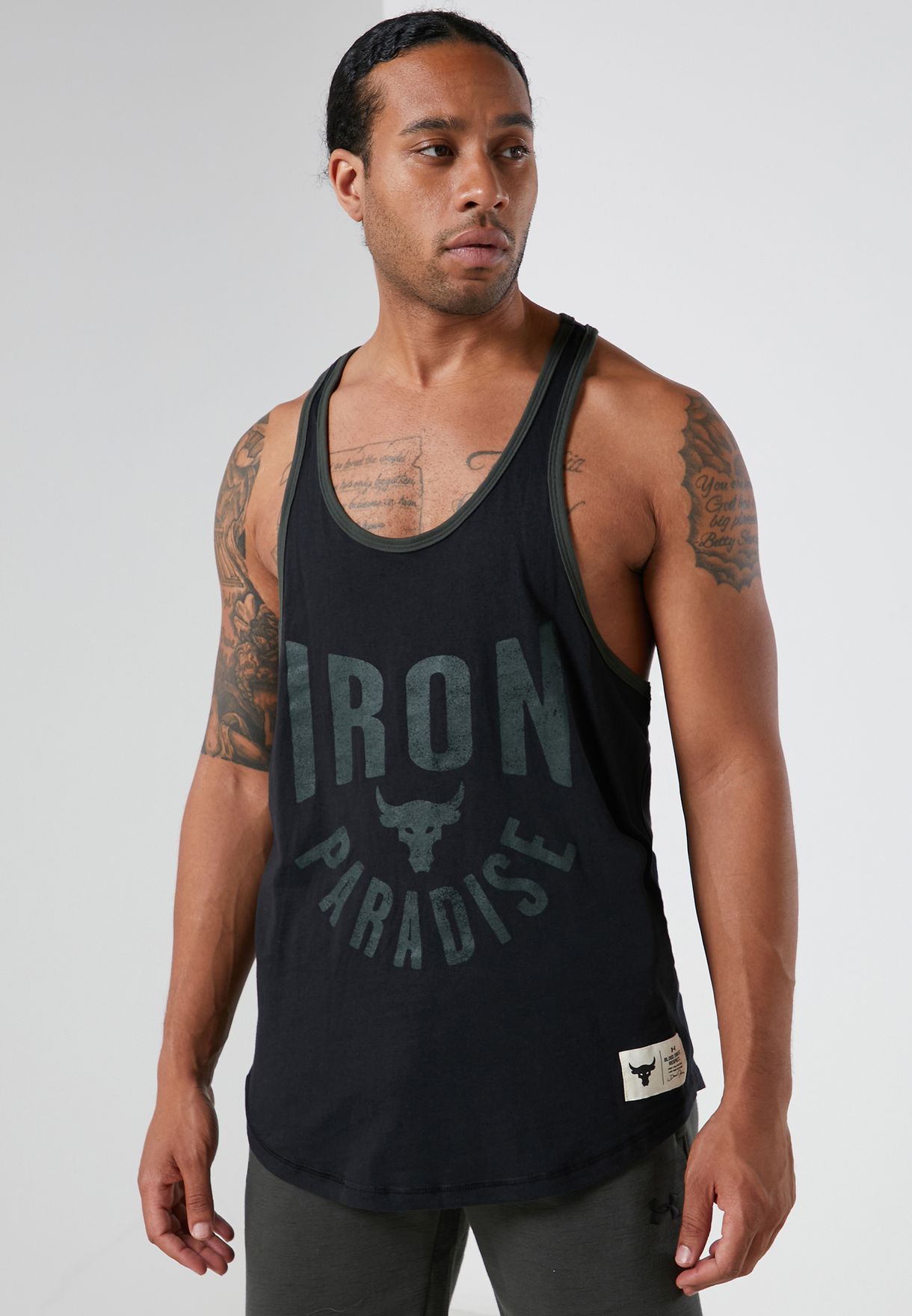 Under Armour Project Rock Mens EARN IT THE IRON PARADISE Tank Top Black 
