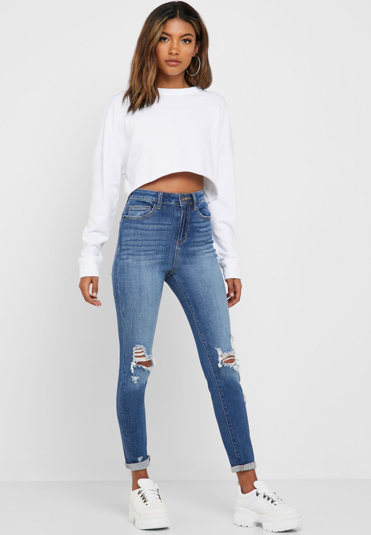 knee ripped skinny jeans womens