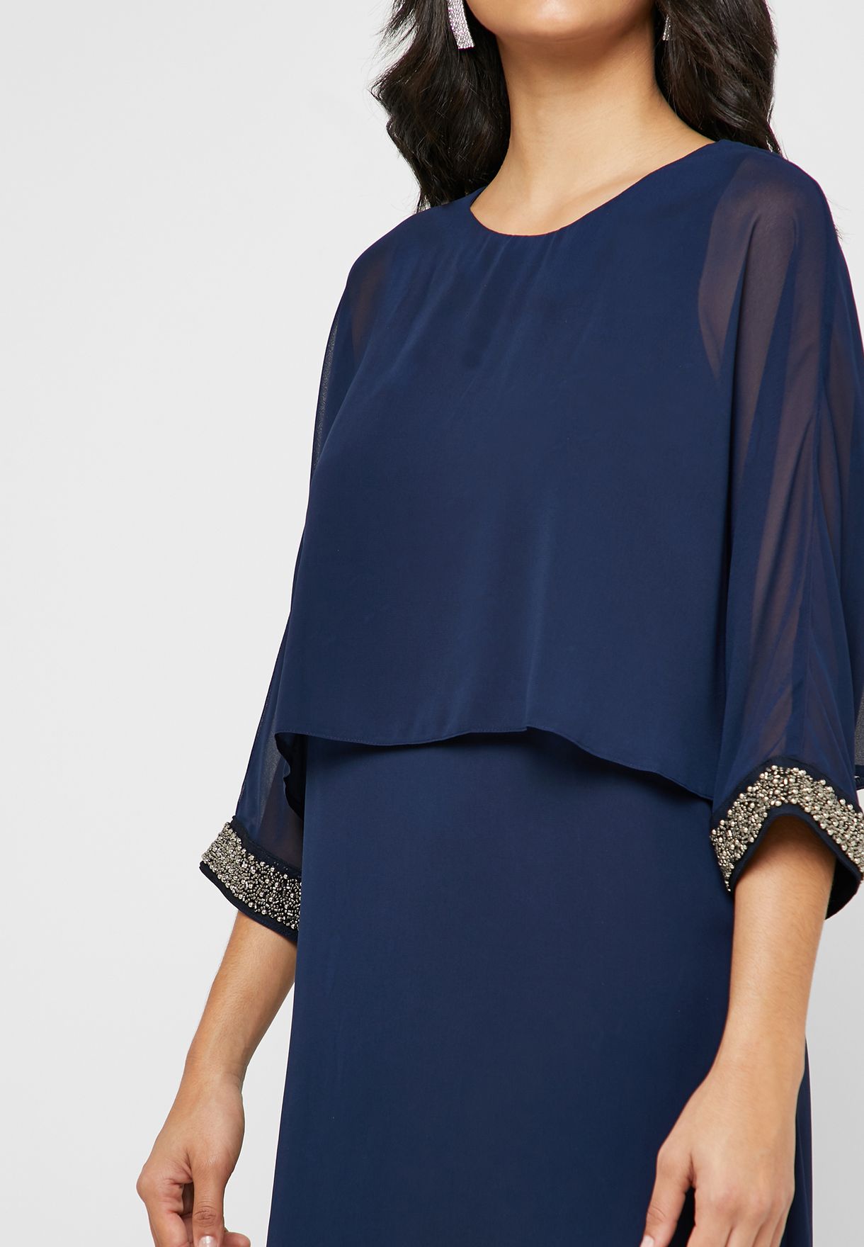 mesh sleeve maxi dress