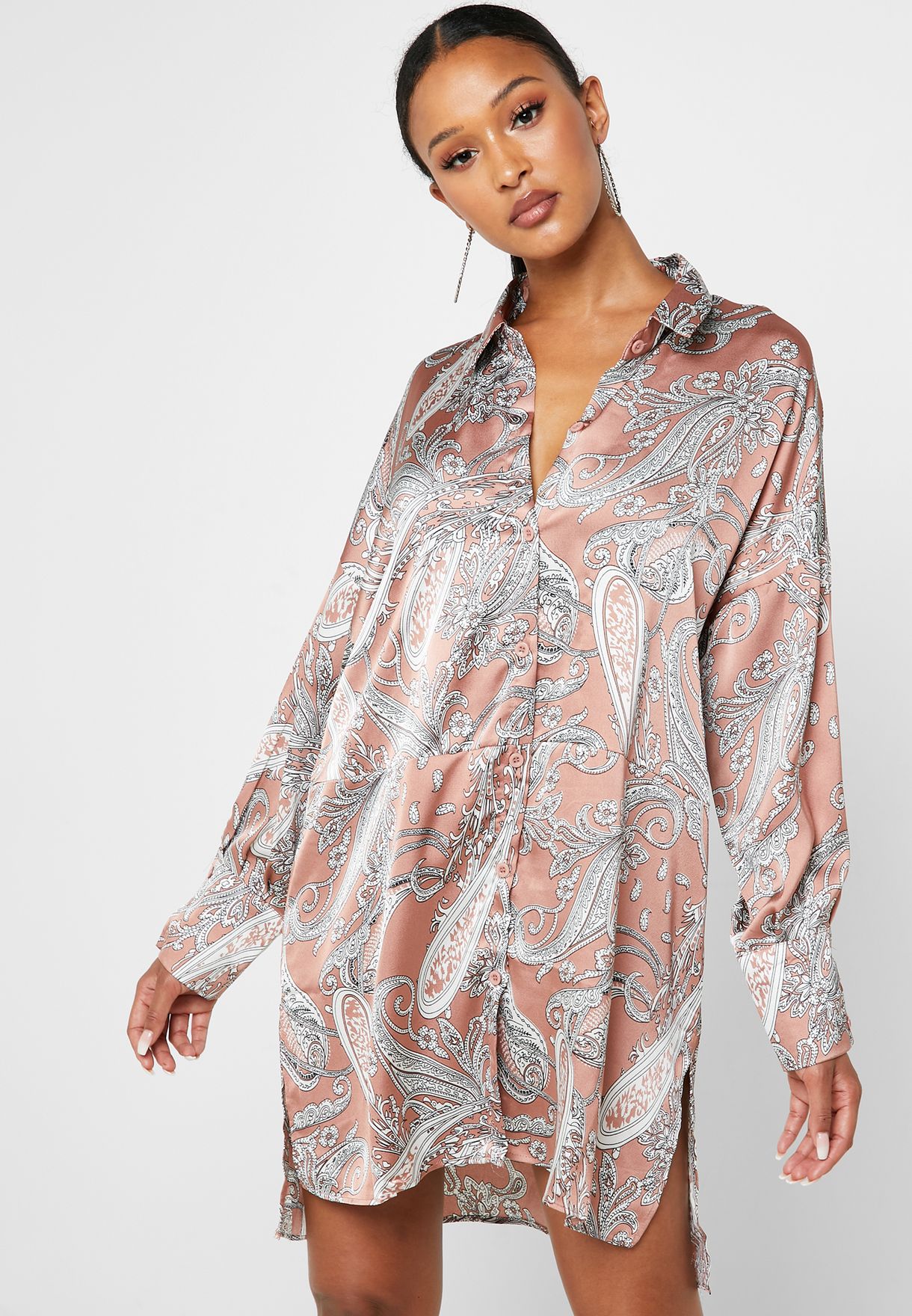 paisley print oversized shirt dress