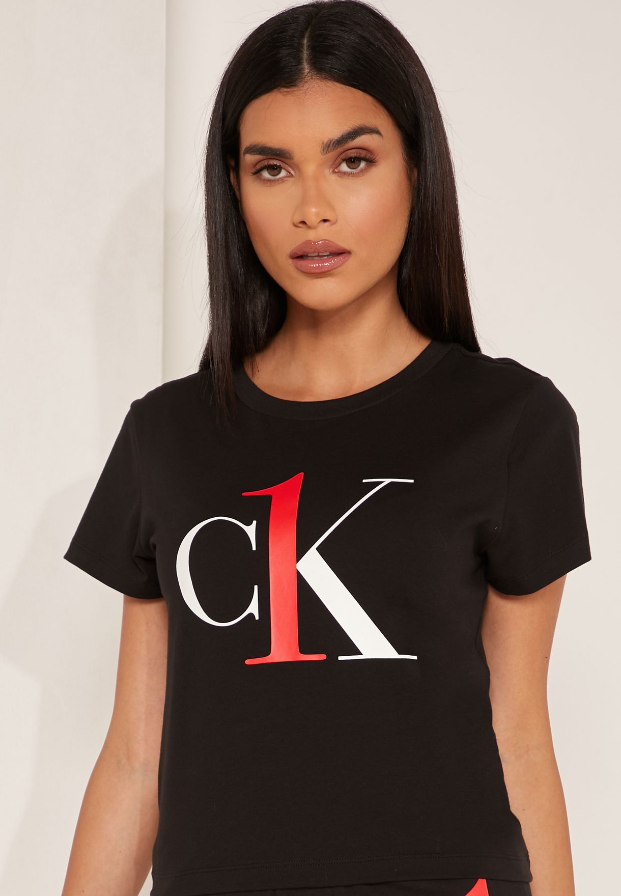 Buy Calvin Klein black CK One Logo T-Shirt & Shorts Set for Women in ...