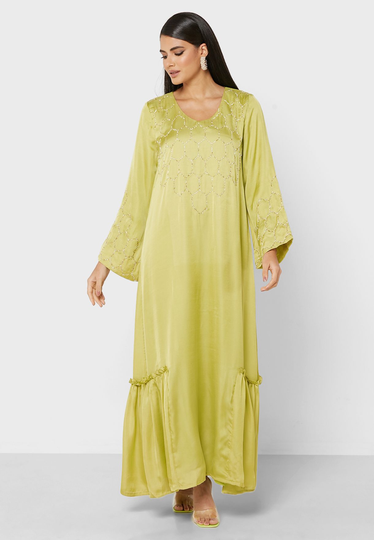 Buy Kashkha green Embroidered Jalabiya for Women in MENA, Worldwide