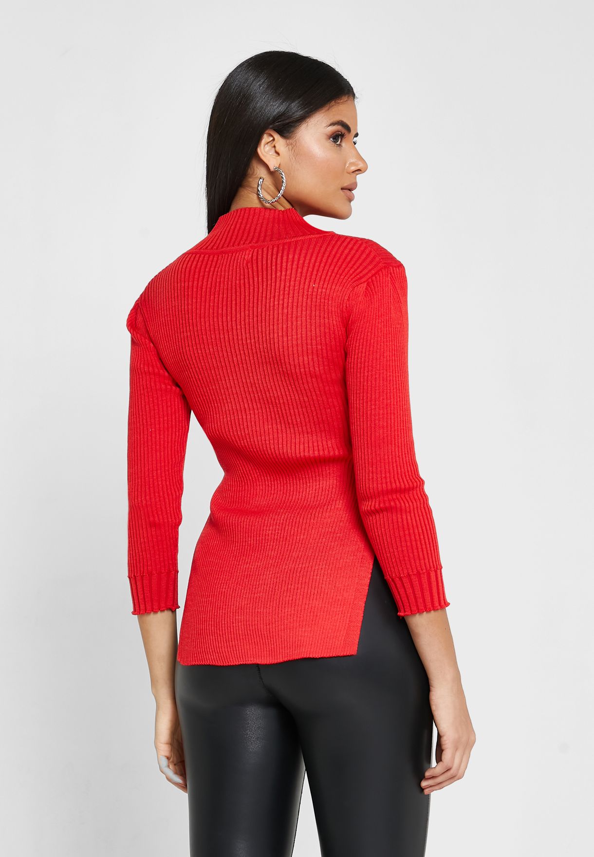 Ribbed Front Tie Sweater