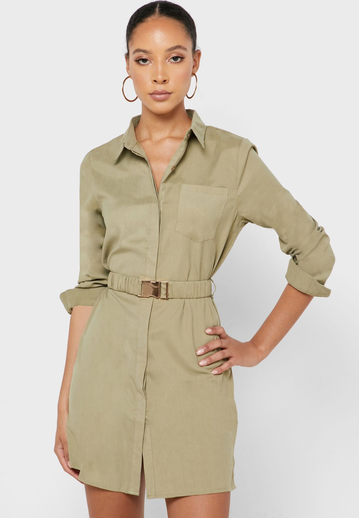 Buy Missguided green Belted Shirt Dress ...