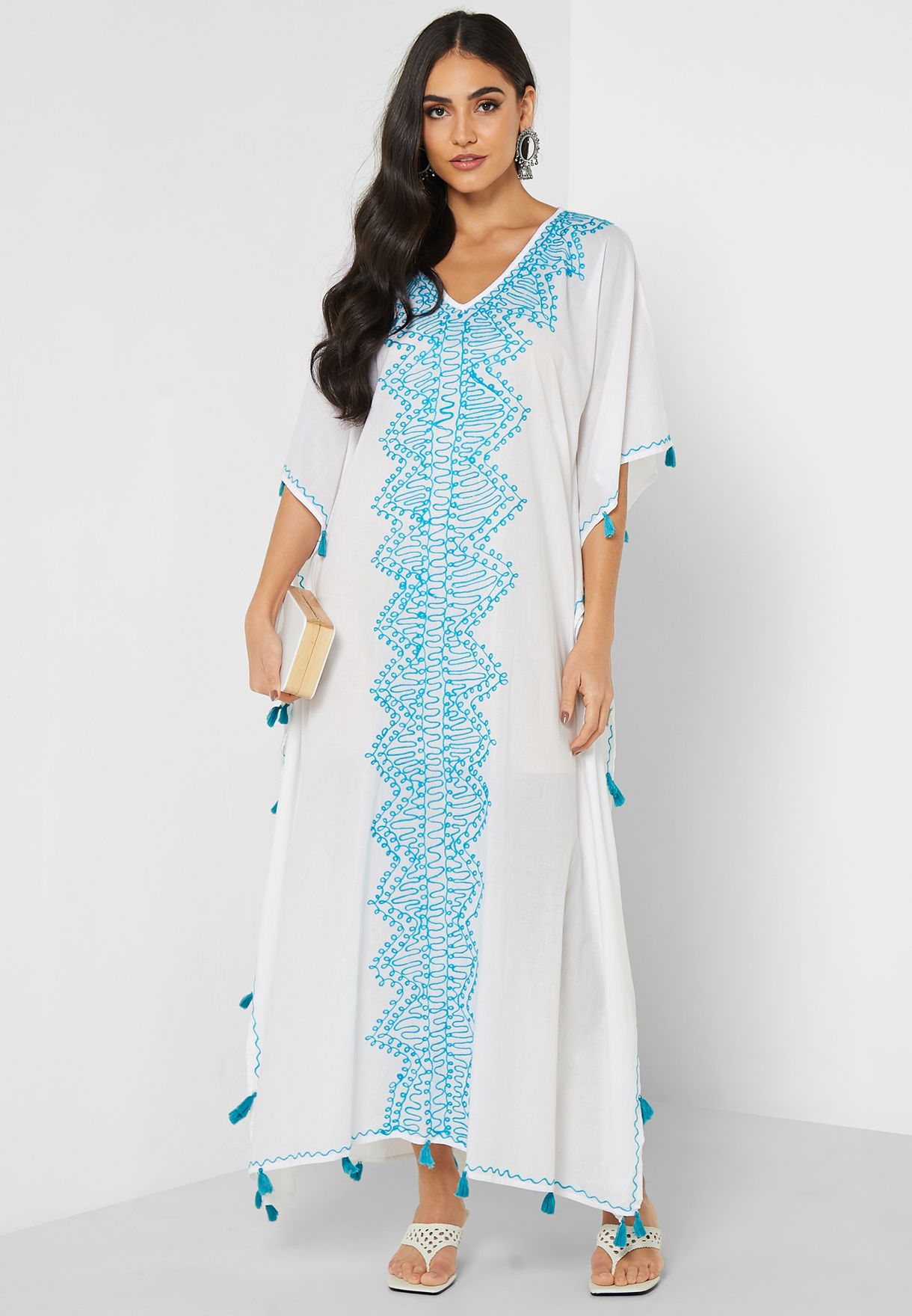 Buy Arabian Closet blue Cape Sleeve Embroidered Kaftan for Women in ...