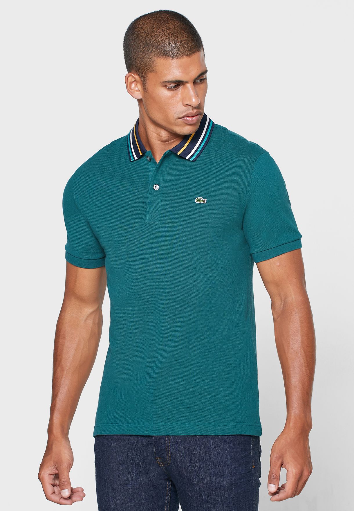 Buy Lacoste blue Ribbed Collar Polo for Men in MENA, Worldwide