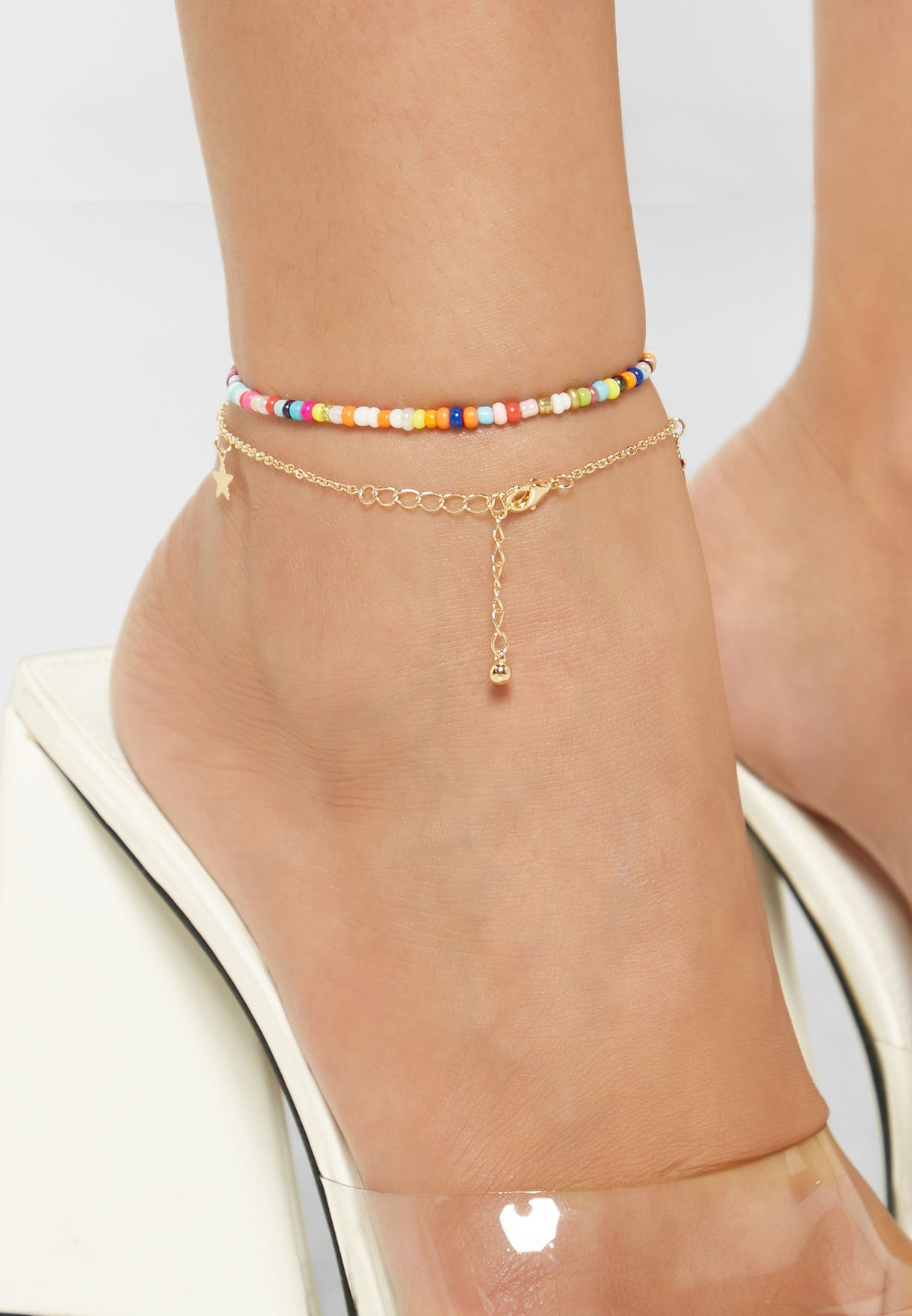 Bead And Stars 2 Pack Anklets