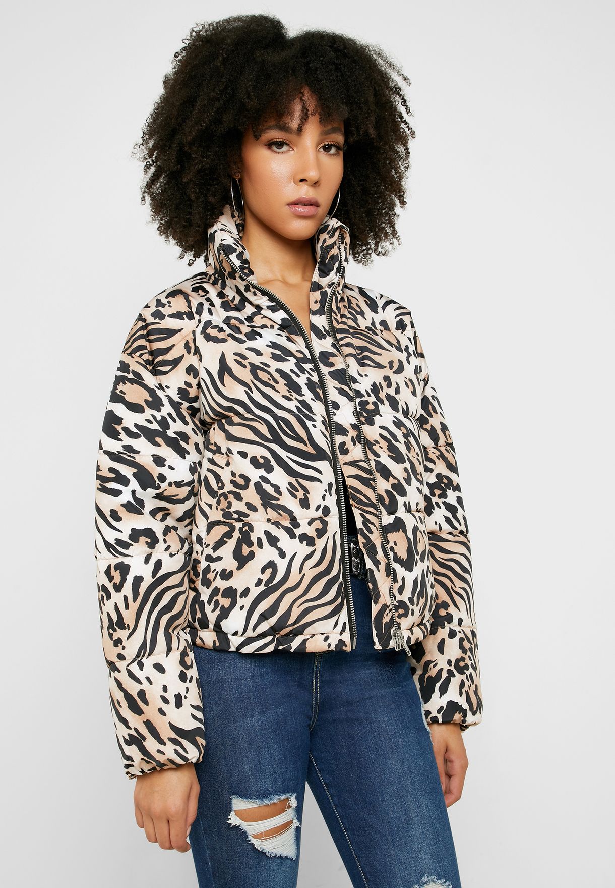 tiger print puffer jacket