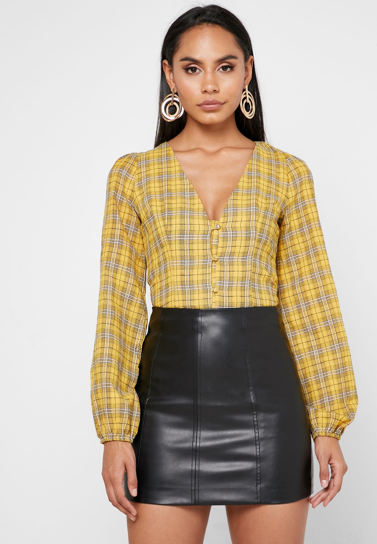 Buy Missguided Prints Button Down Checked Top For Women In Kuwait City Other Cities Wxtw625794