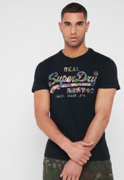 Superdry M10996NT 02A Vintage Superdry Logo Layered Camo Tee T-Shirt Black