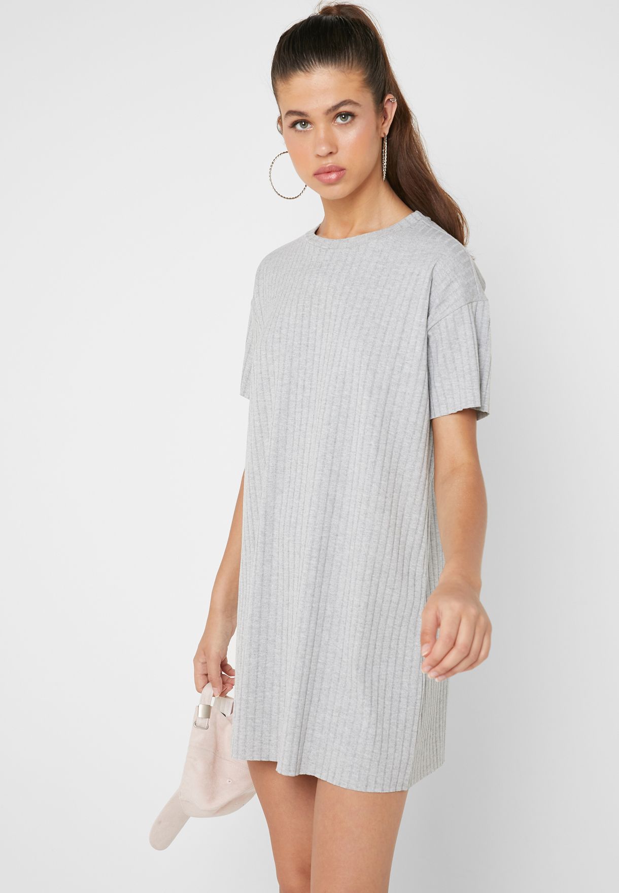 Forever 21 grey Ribbed T-Shirt Dress ...