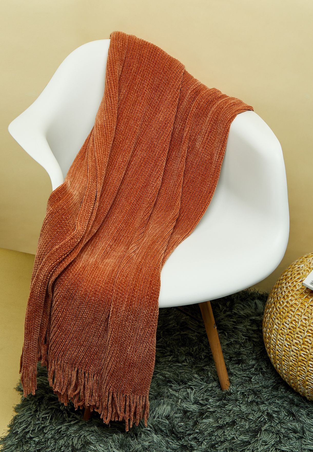 Orange Soft Chenille Tassel Blanket 170X130Cm