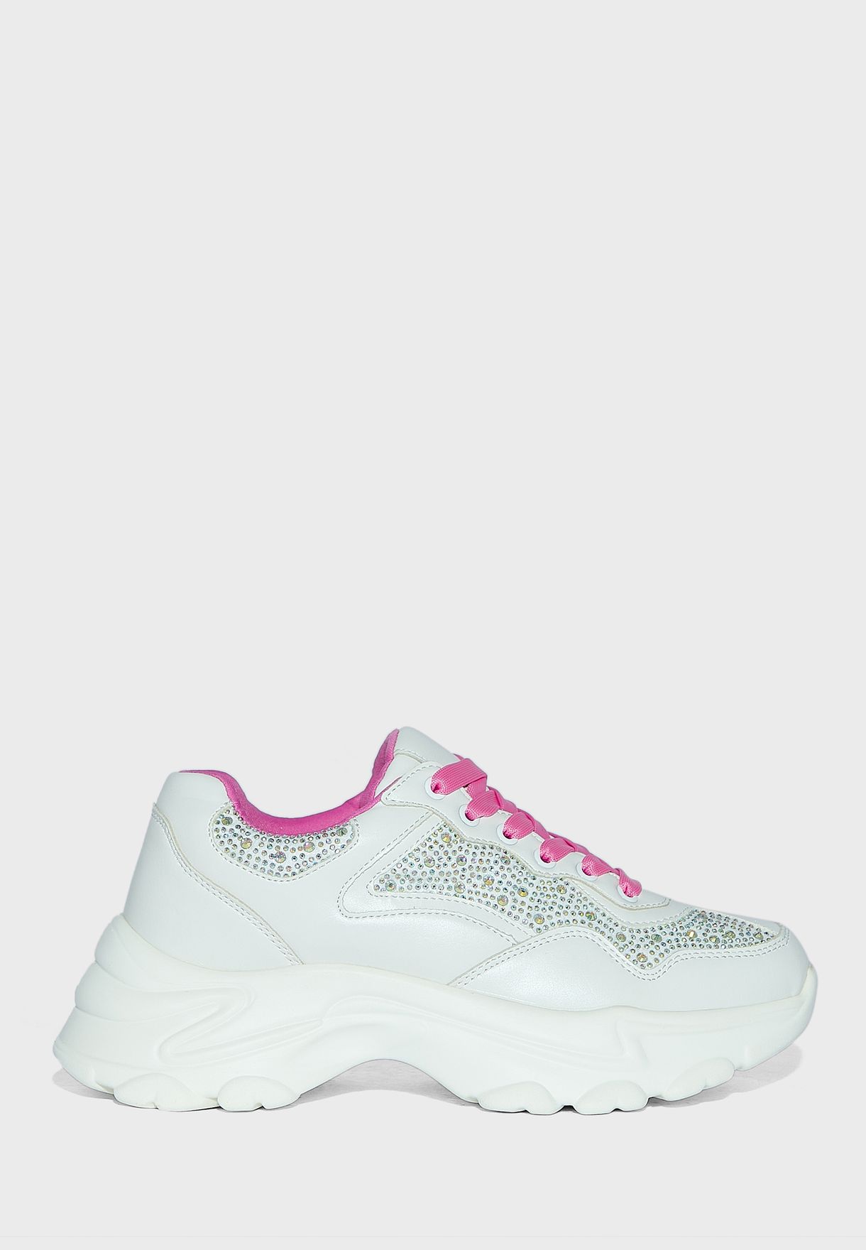 Diamante And Colour Lace Sneakers