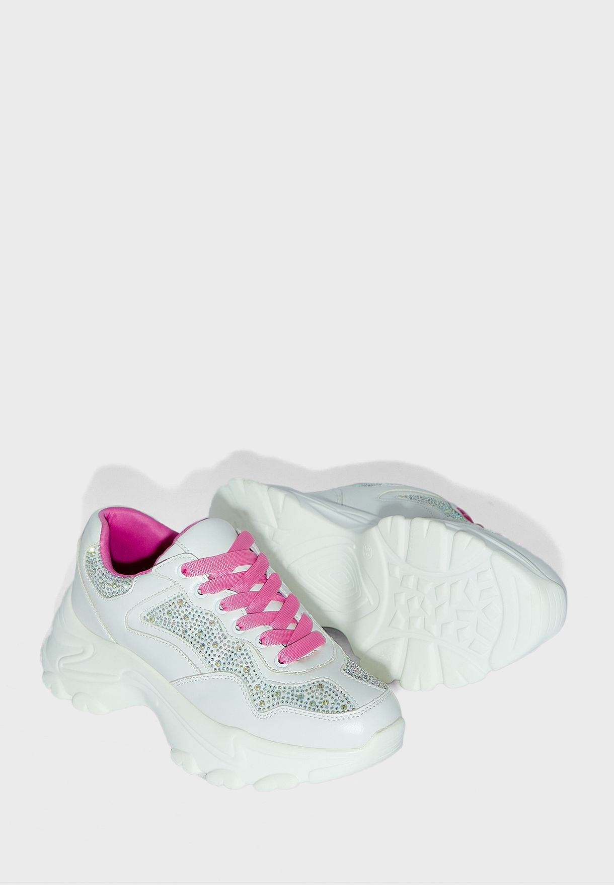 Diamante And Colour Lace Sneakers