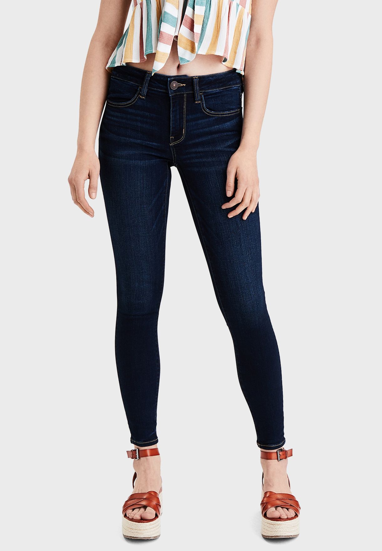 american eagle dark wash skinny jeans