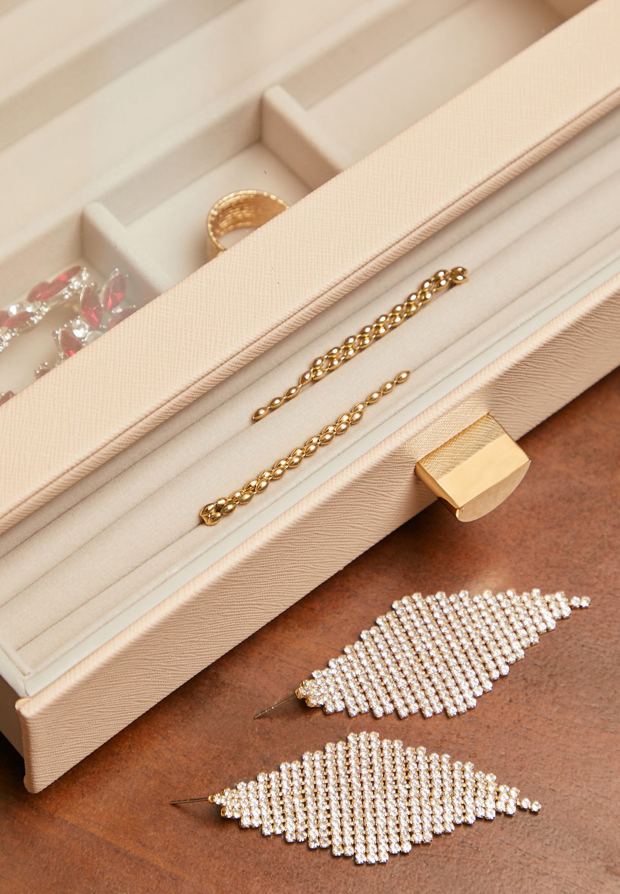 Blush Classic Jewellery Drawer With Glass Lid