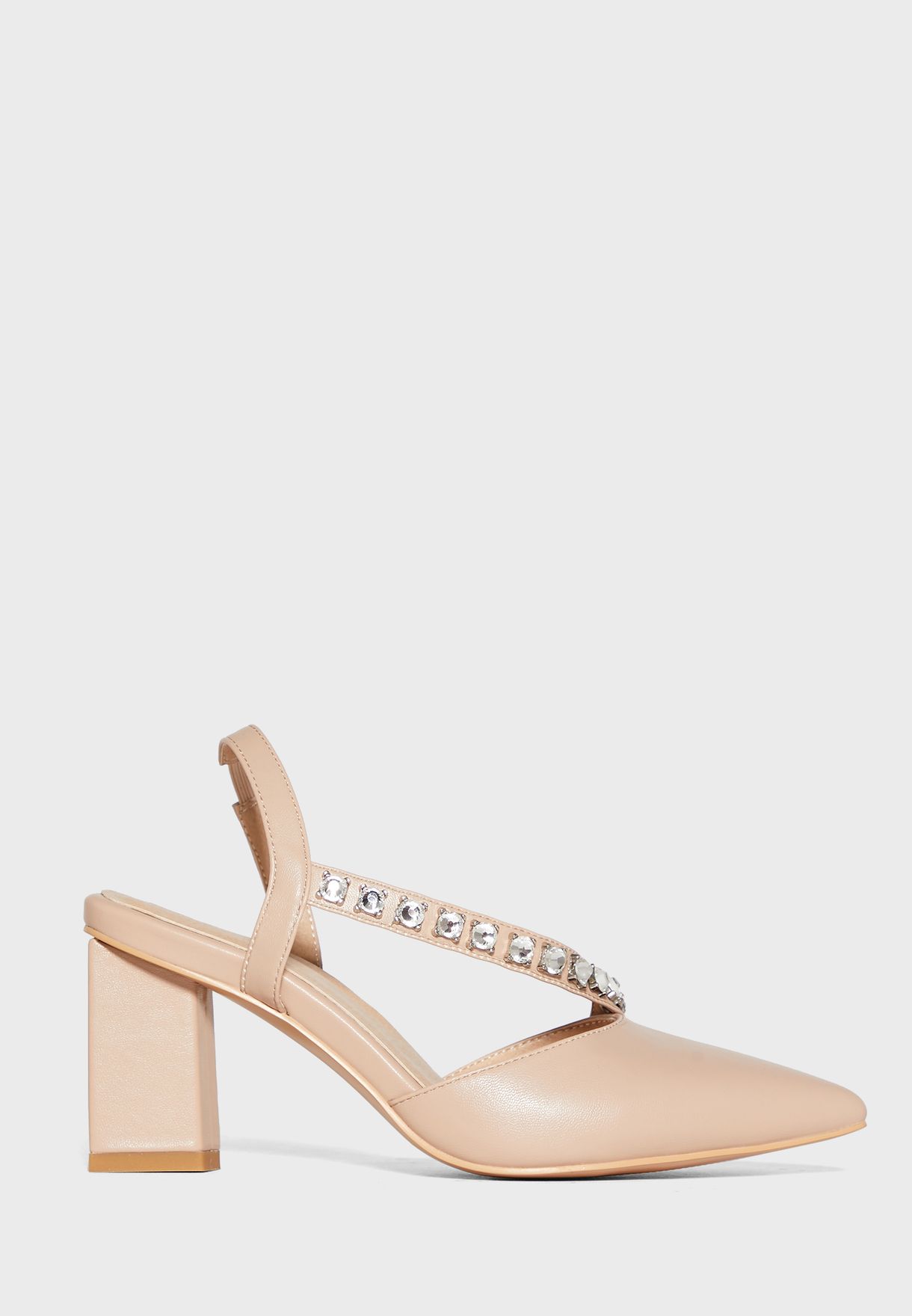 Asymmetric Bejewelled  Strap Pointed Pump