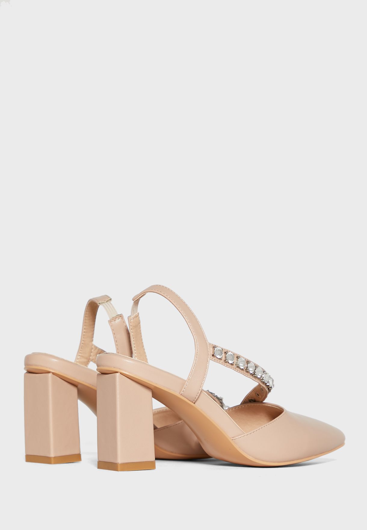 Asymmetric Bejewelled Strap Pointed Pump