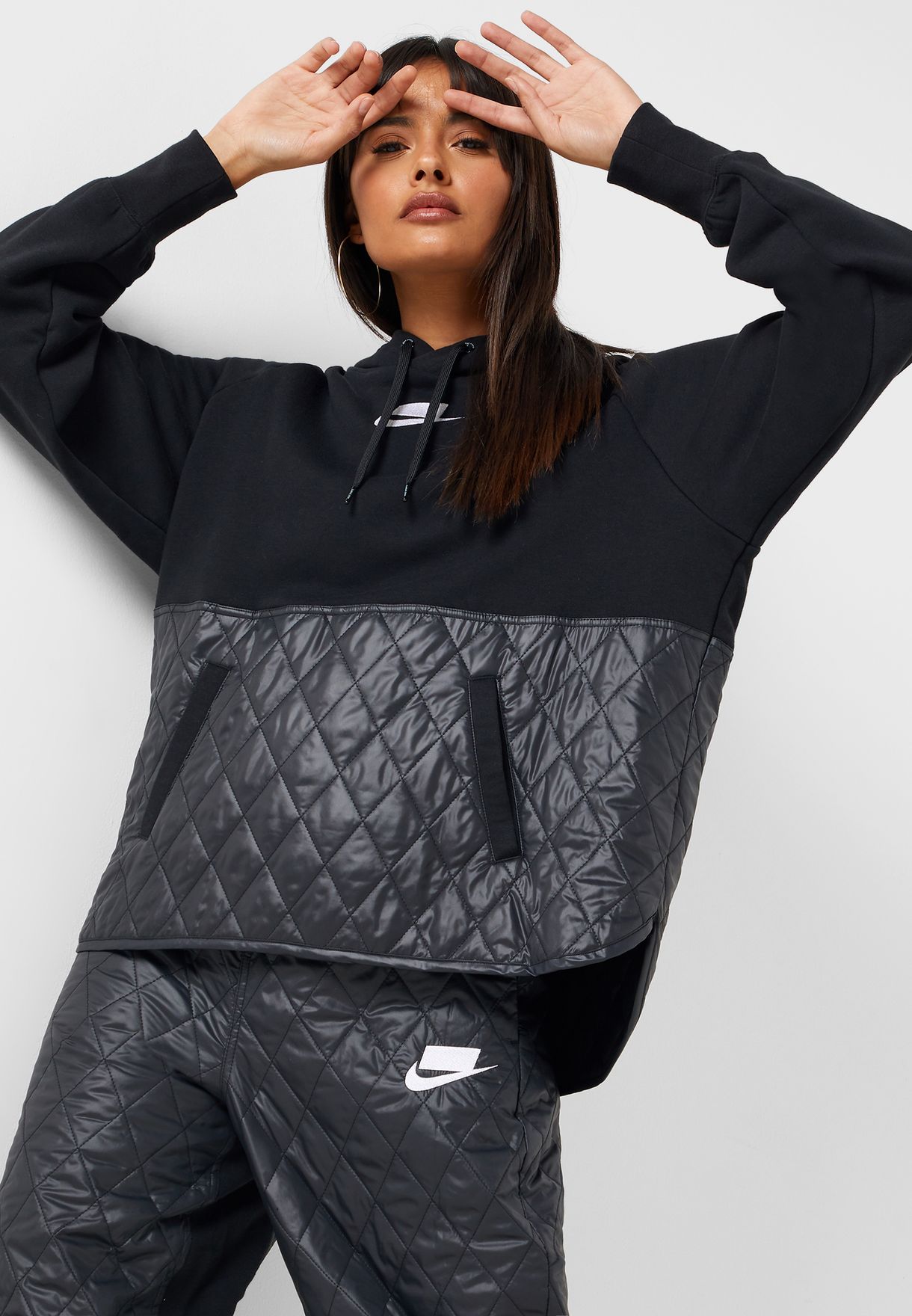 Nike black NSW Fleece Quilted Hoodie 
