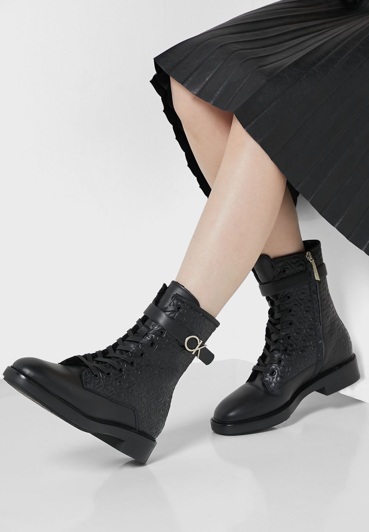 Buy Calvin Klein black Combat Logo Ankle Boots for Women in MENA, Worldwide
