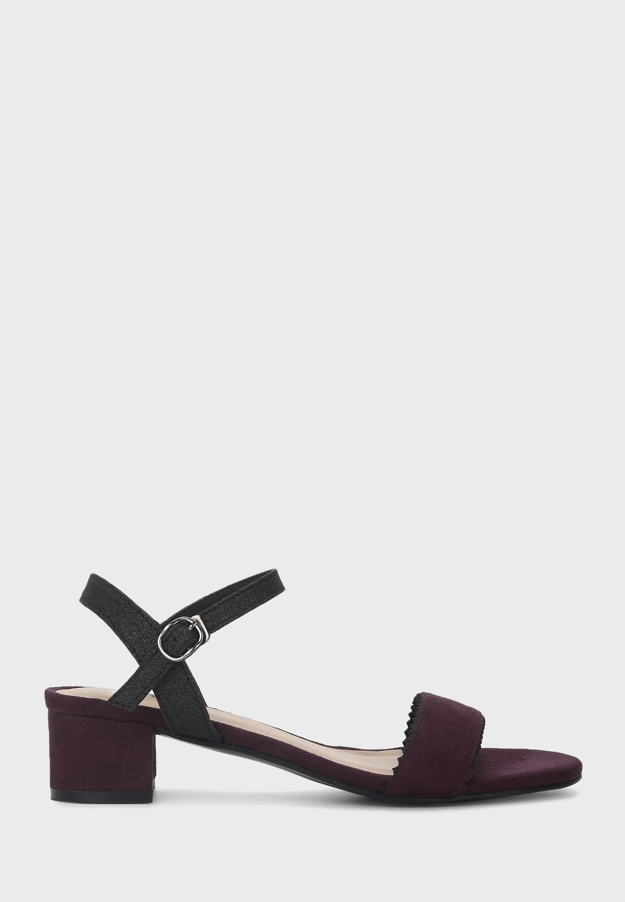 burgundy low heel sandals