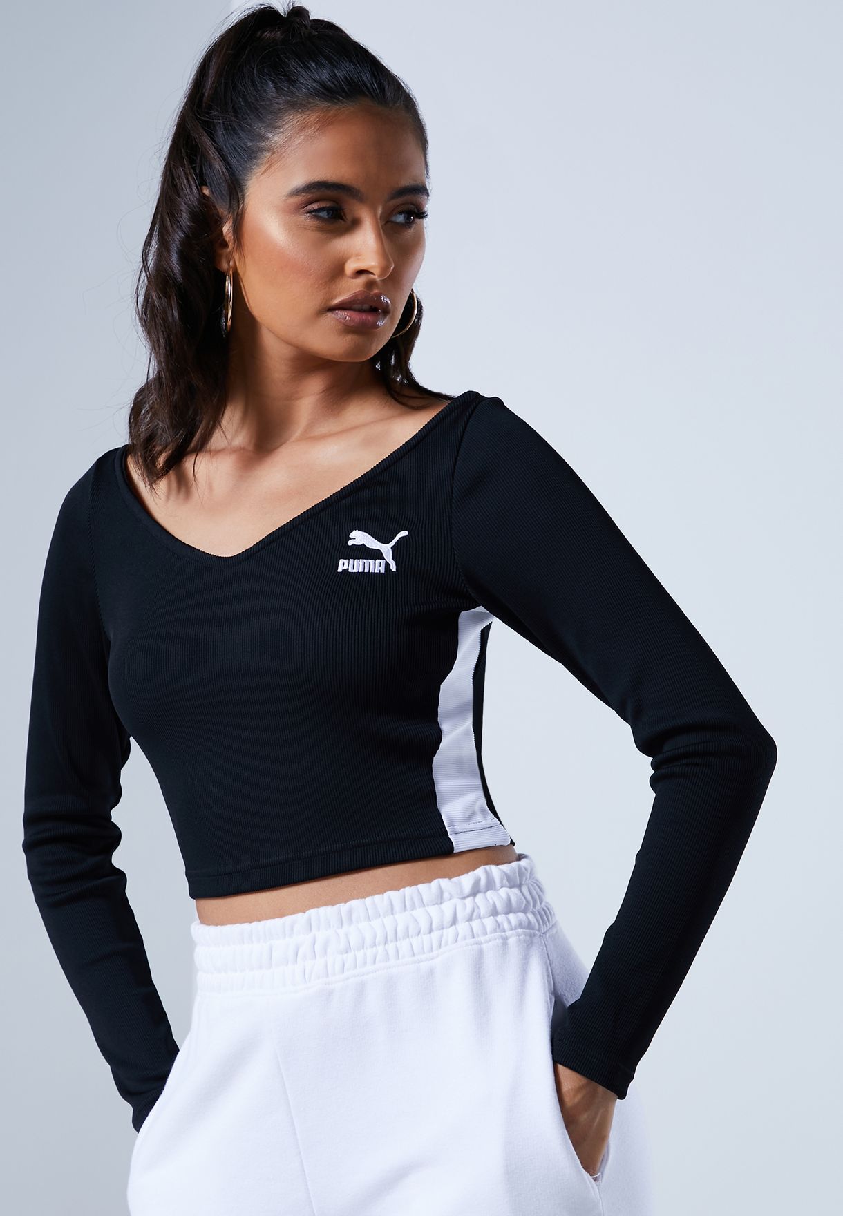 Buy PUMA black Classics Ribbed Cropped Top for Women in MENA, Worldwide ...