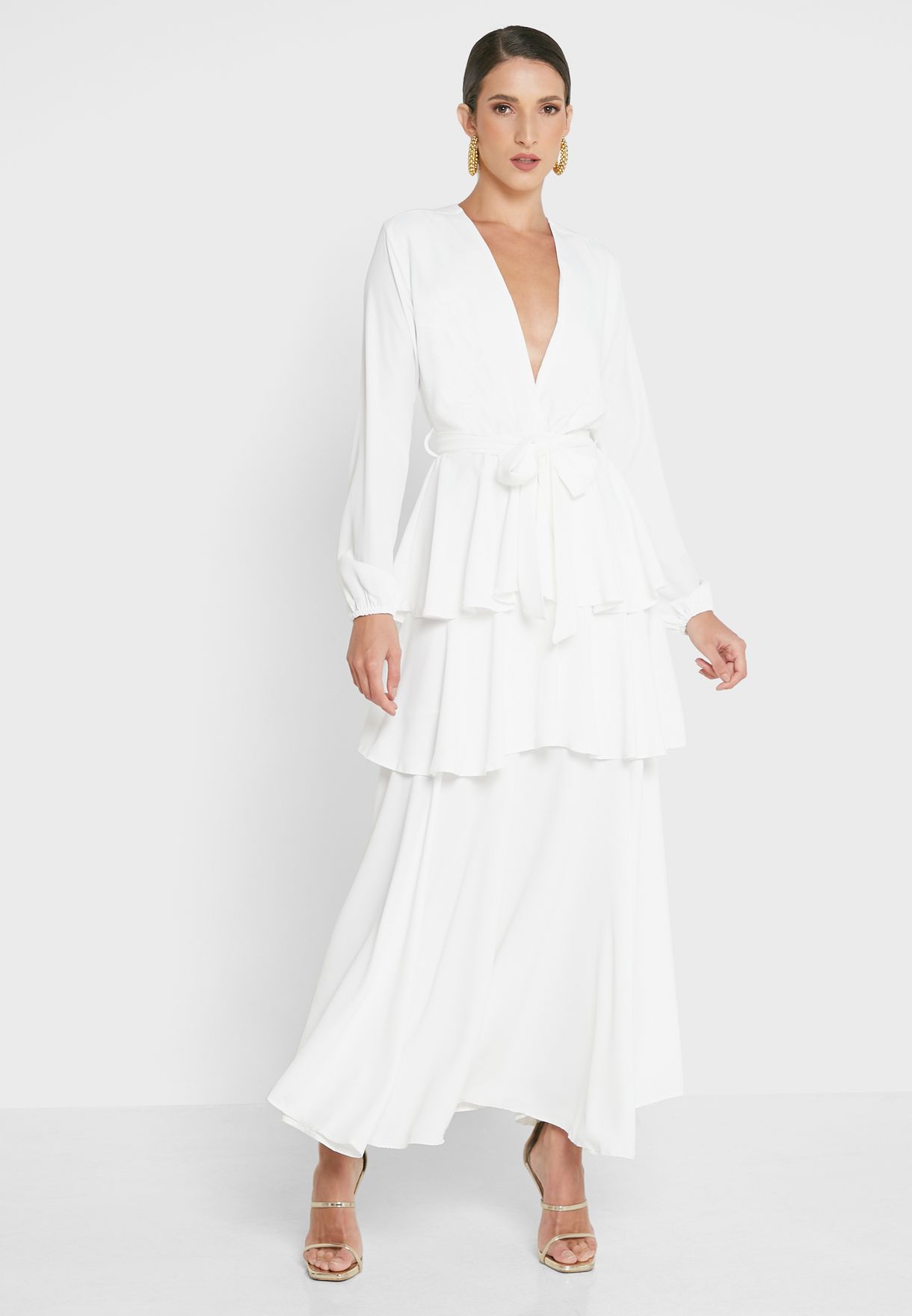 Buy John Zack white Ruffle Detail Maxi Dress for Women in MENA, Worldwide