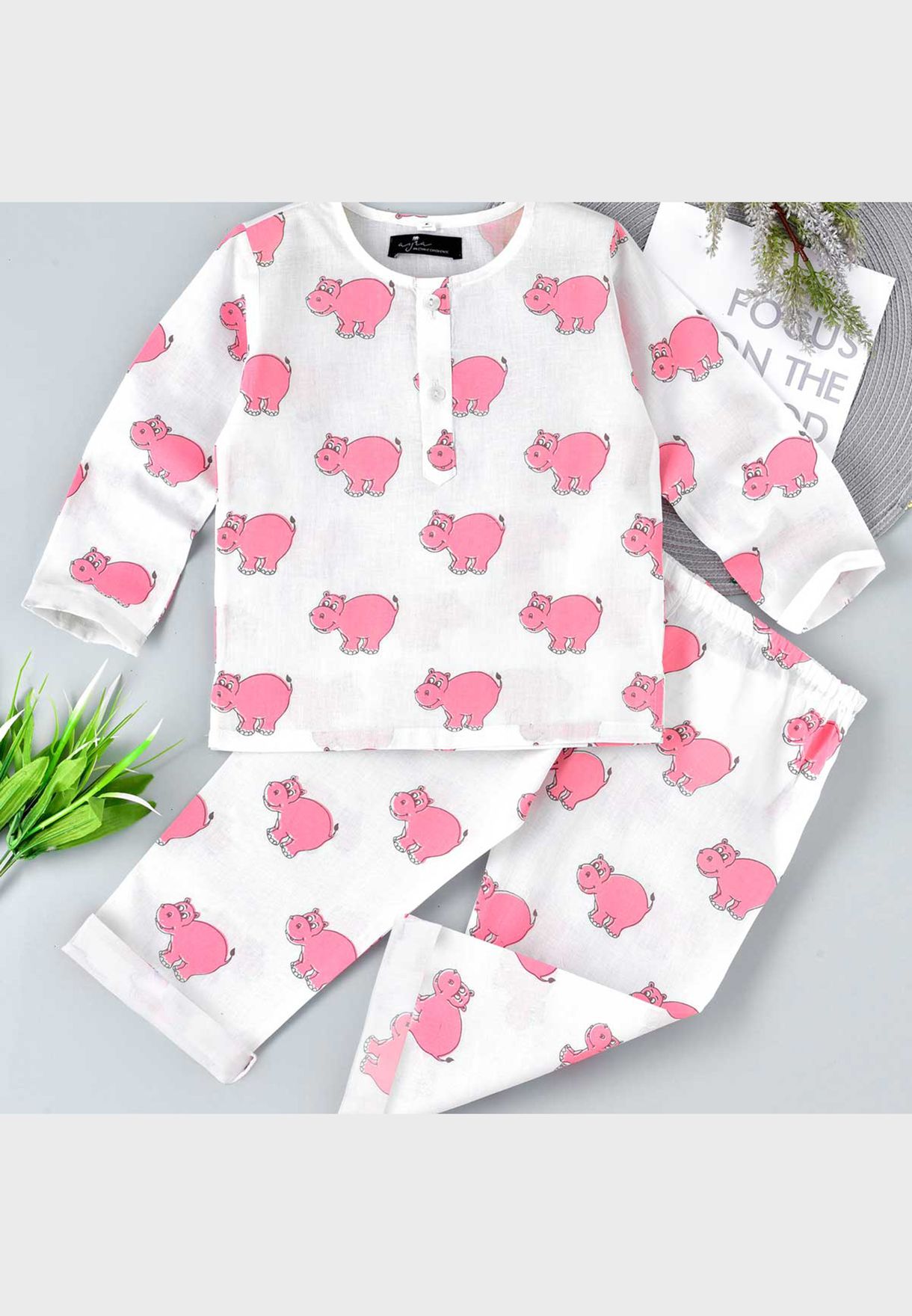 Kids Hippo Print Pyjama Set
