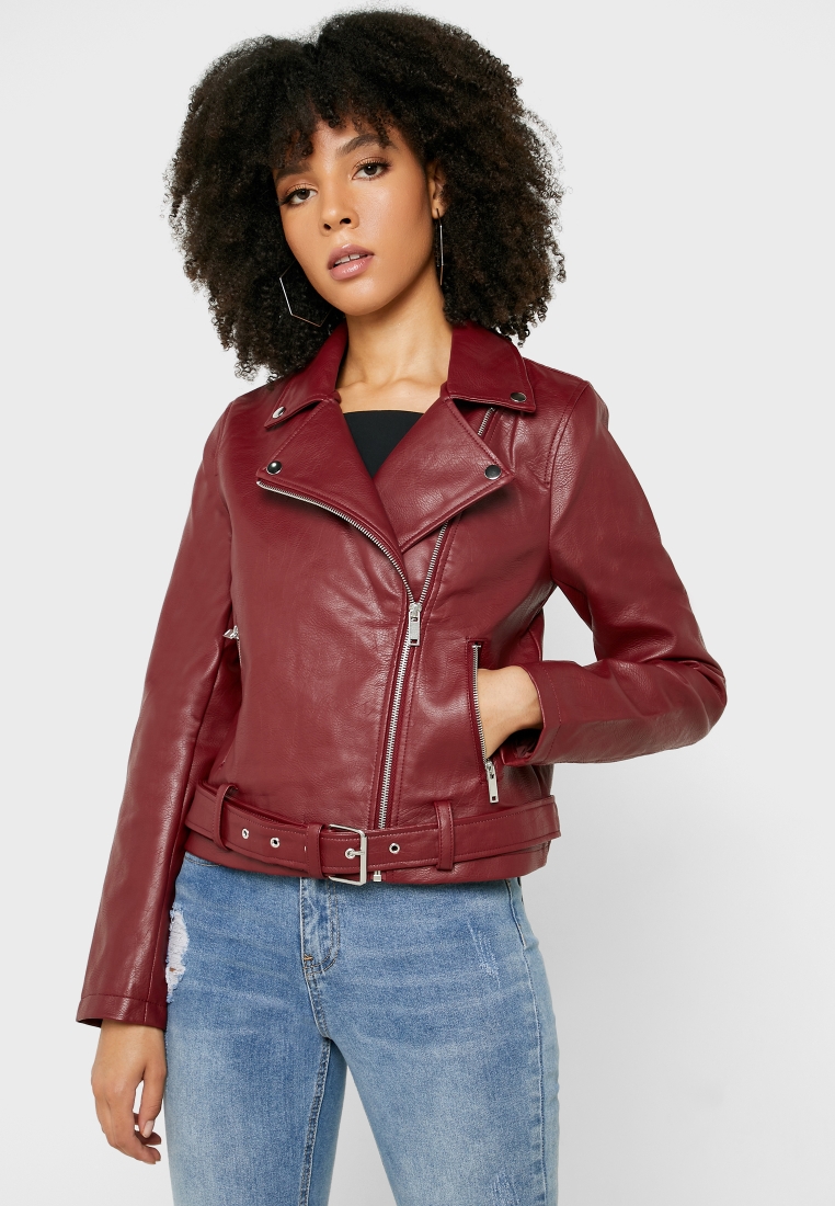 burgundy pu jacket