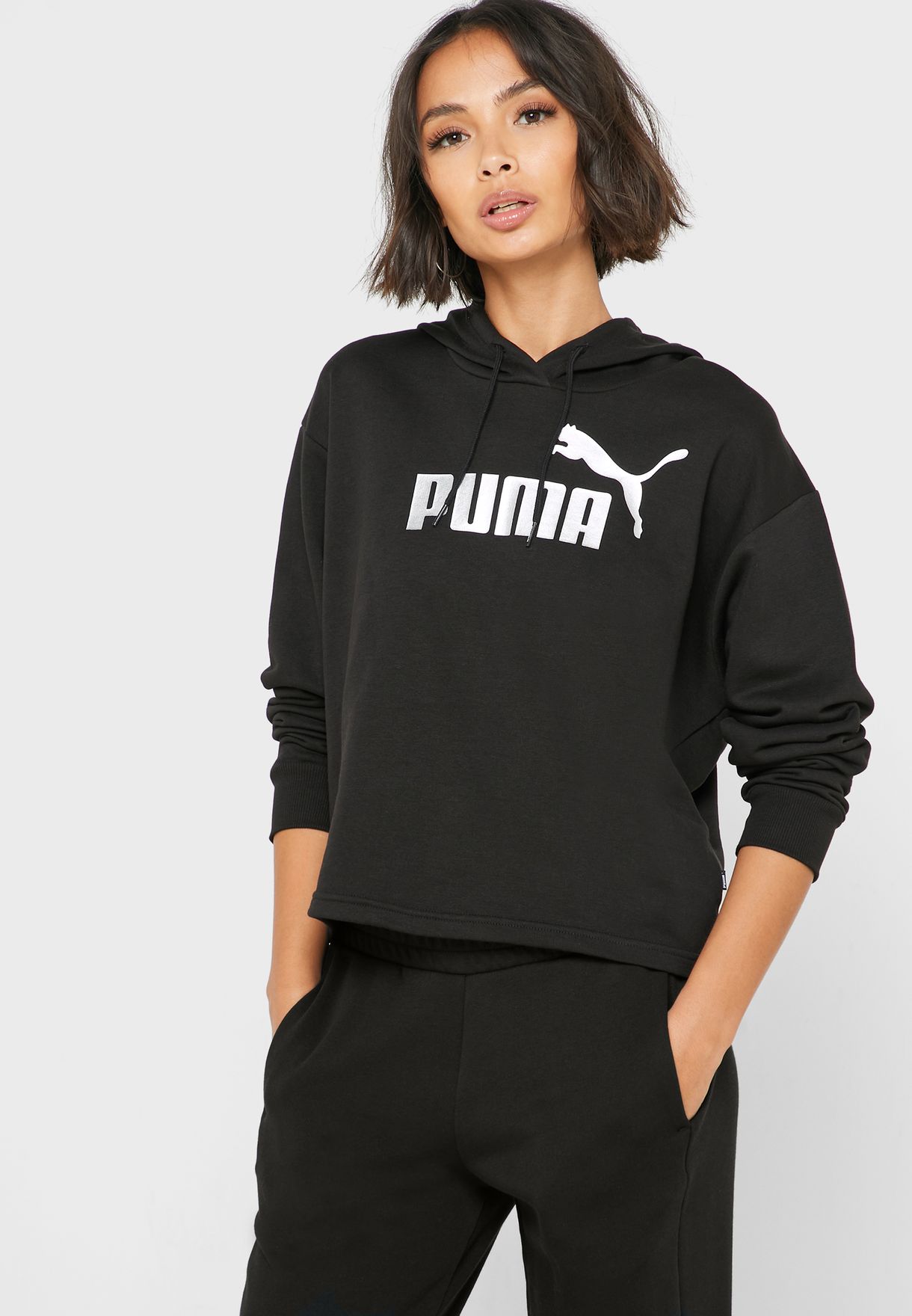 Buy PUMA black Essential Logo Cropped Hoodie for Kids in MENA, Worldwide
