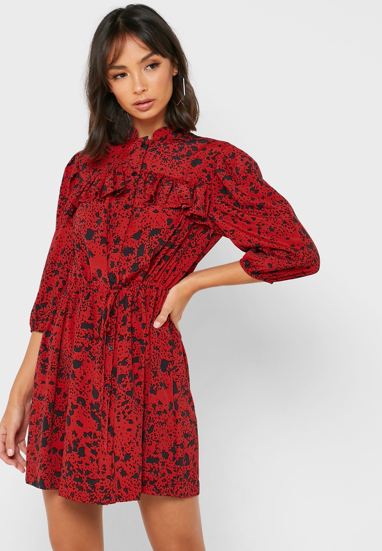 red leopard print shirt dress