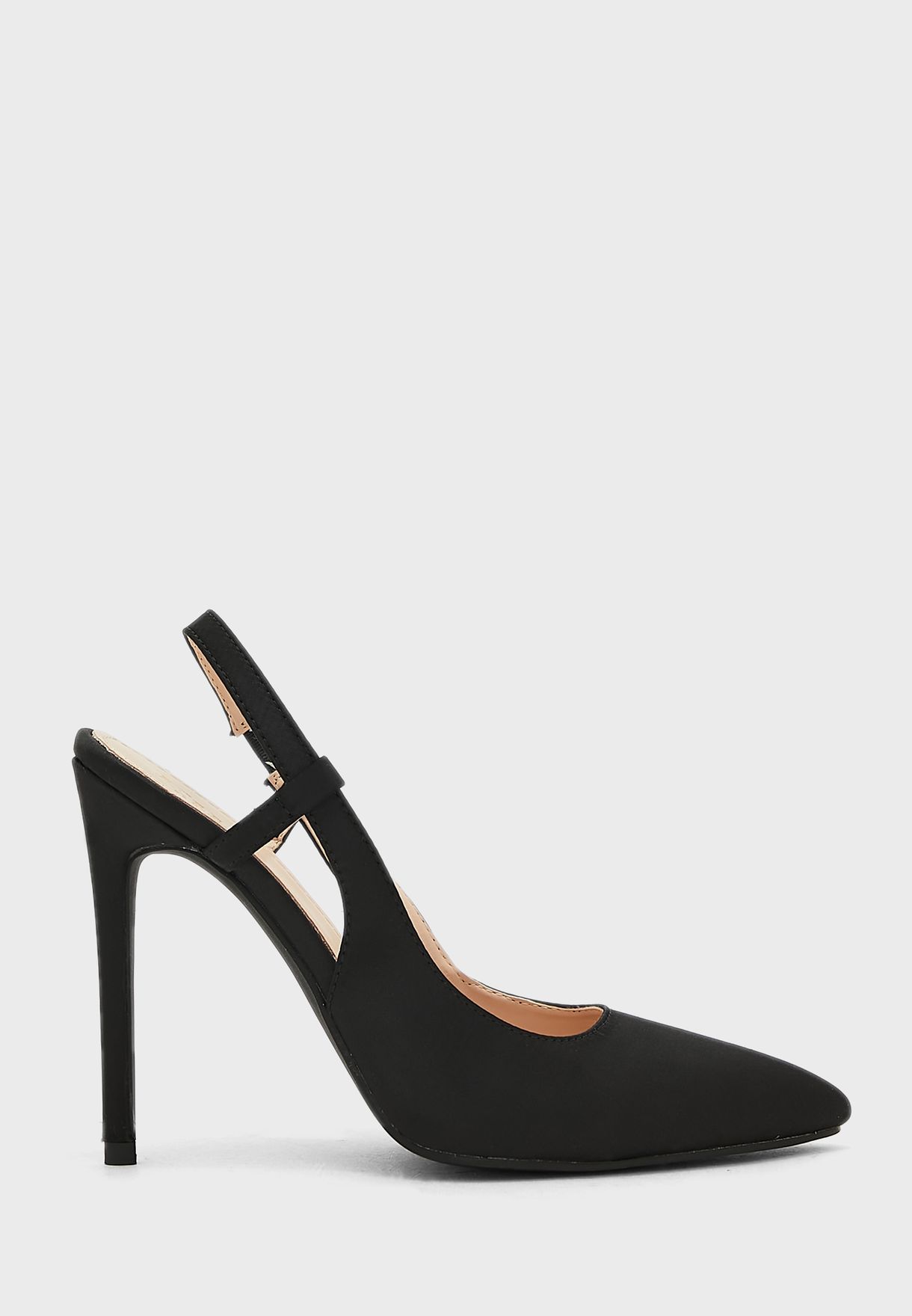 Cutout Slingback Satin Pointed Pump Black