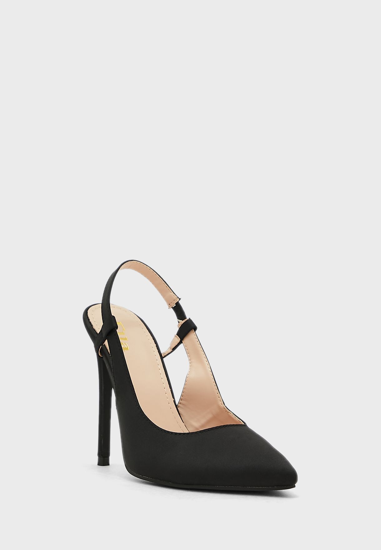 Cutout Slingback Satin Pointed Pump Black