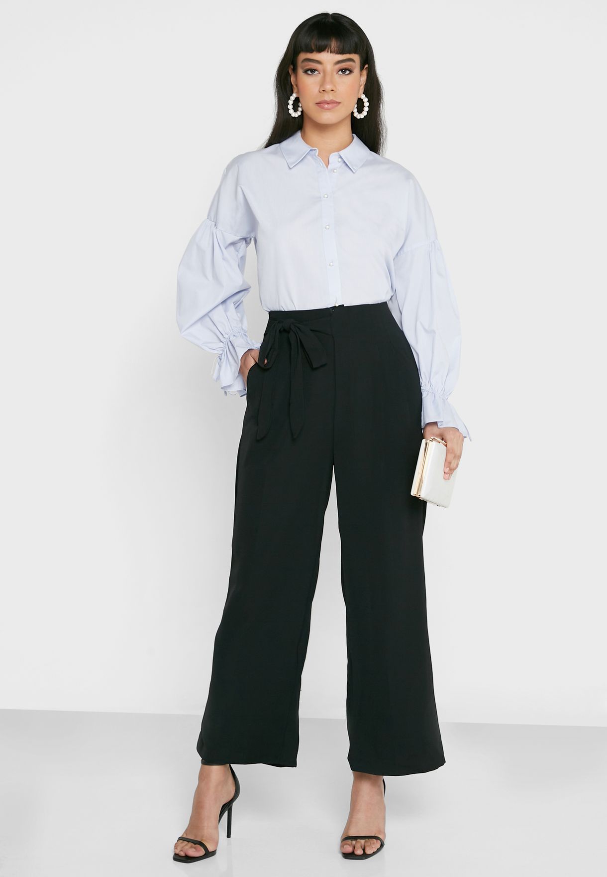 Buy Ella black Tied Up Wide Legged Pants for Women in Riyadh, Jeddah