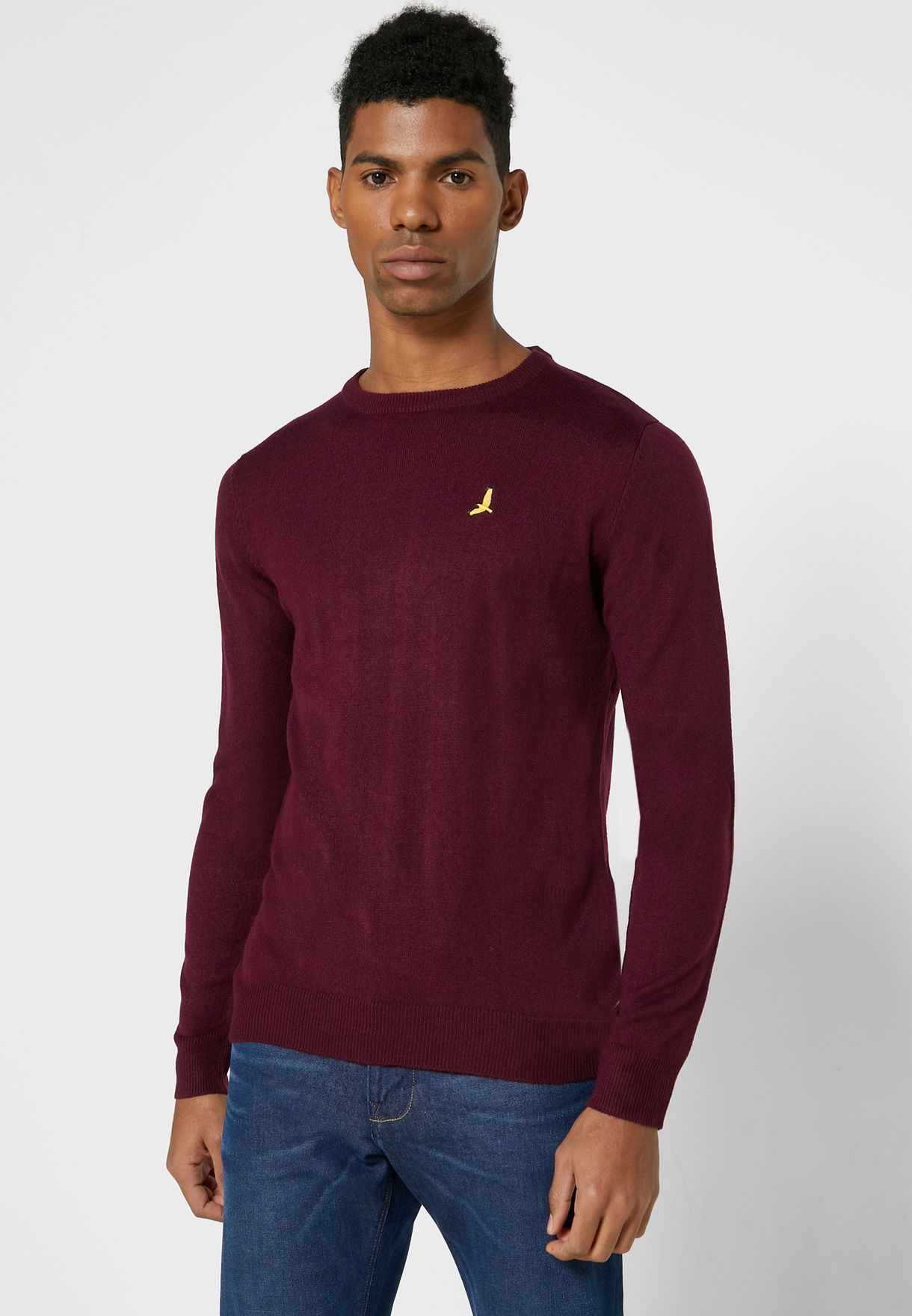 men's burgundy crew neck sweater