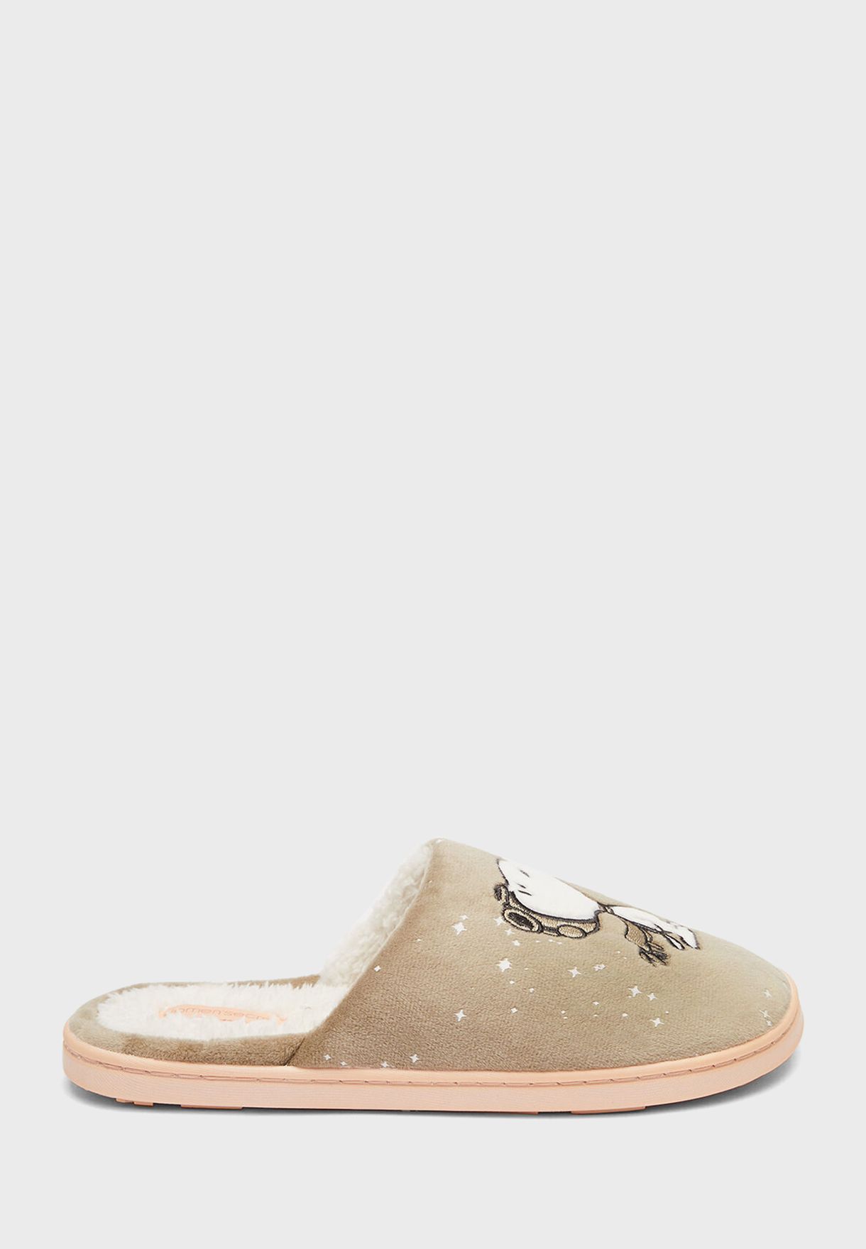 Print Over Fur Bedrom Slippers