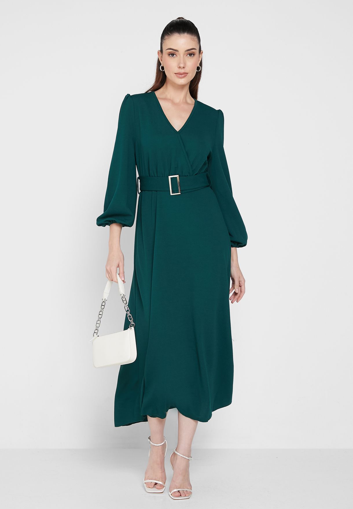 Puff Sleeve Belted Dress