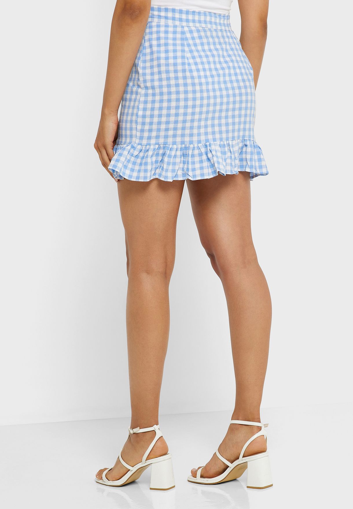 Buttoned Front Checked Skirt