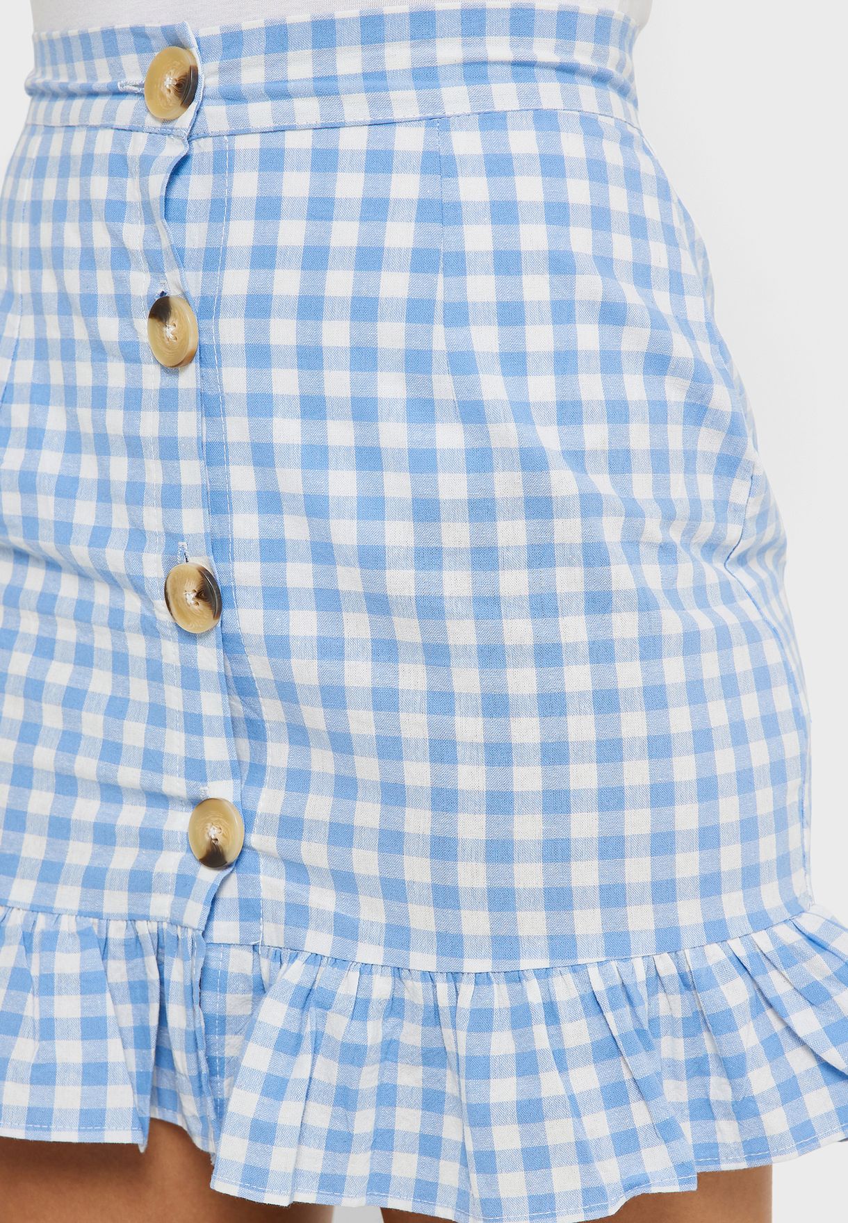 Buttoned Front Checked Skirt