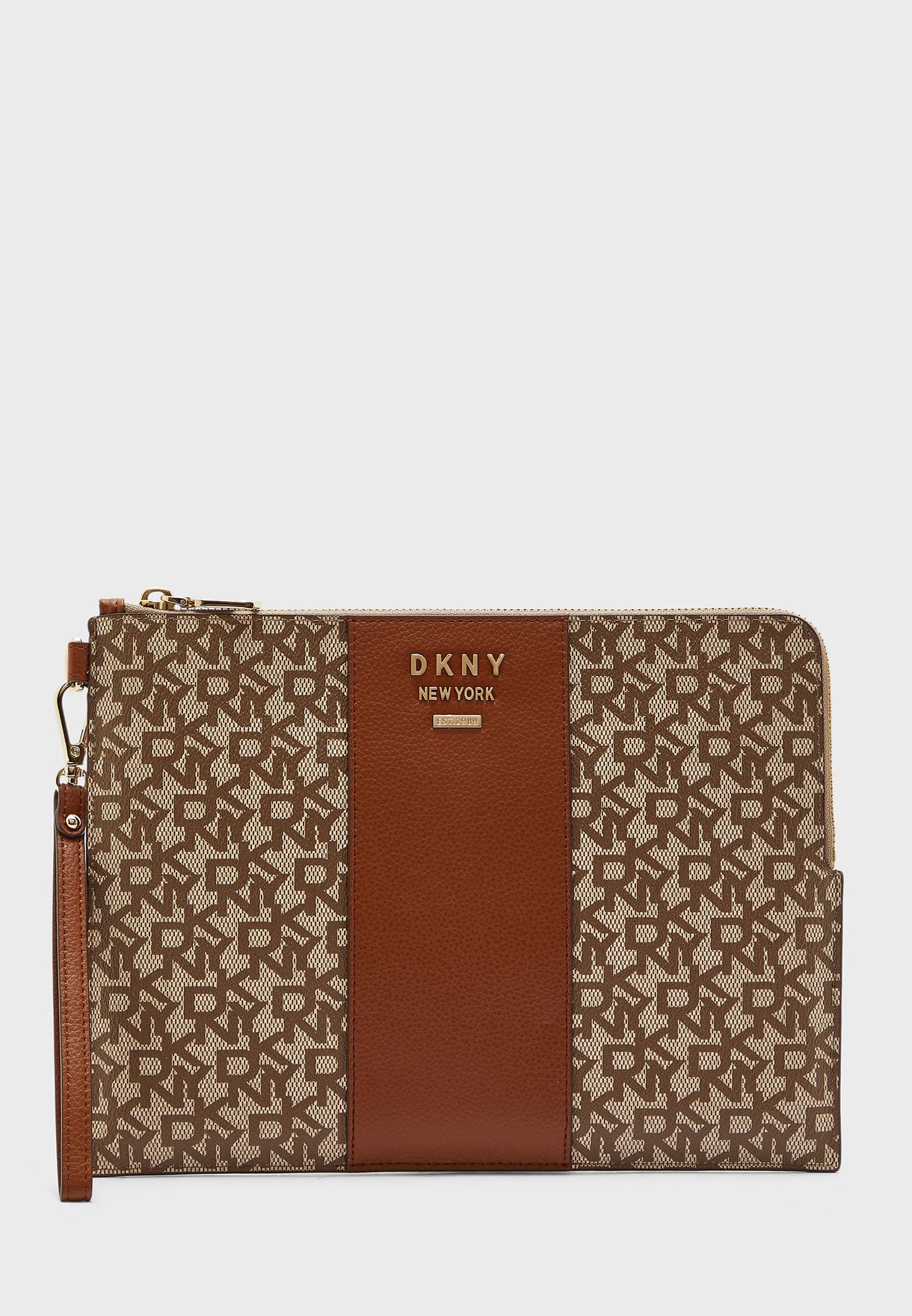 dkny brown logo purse