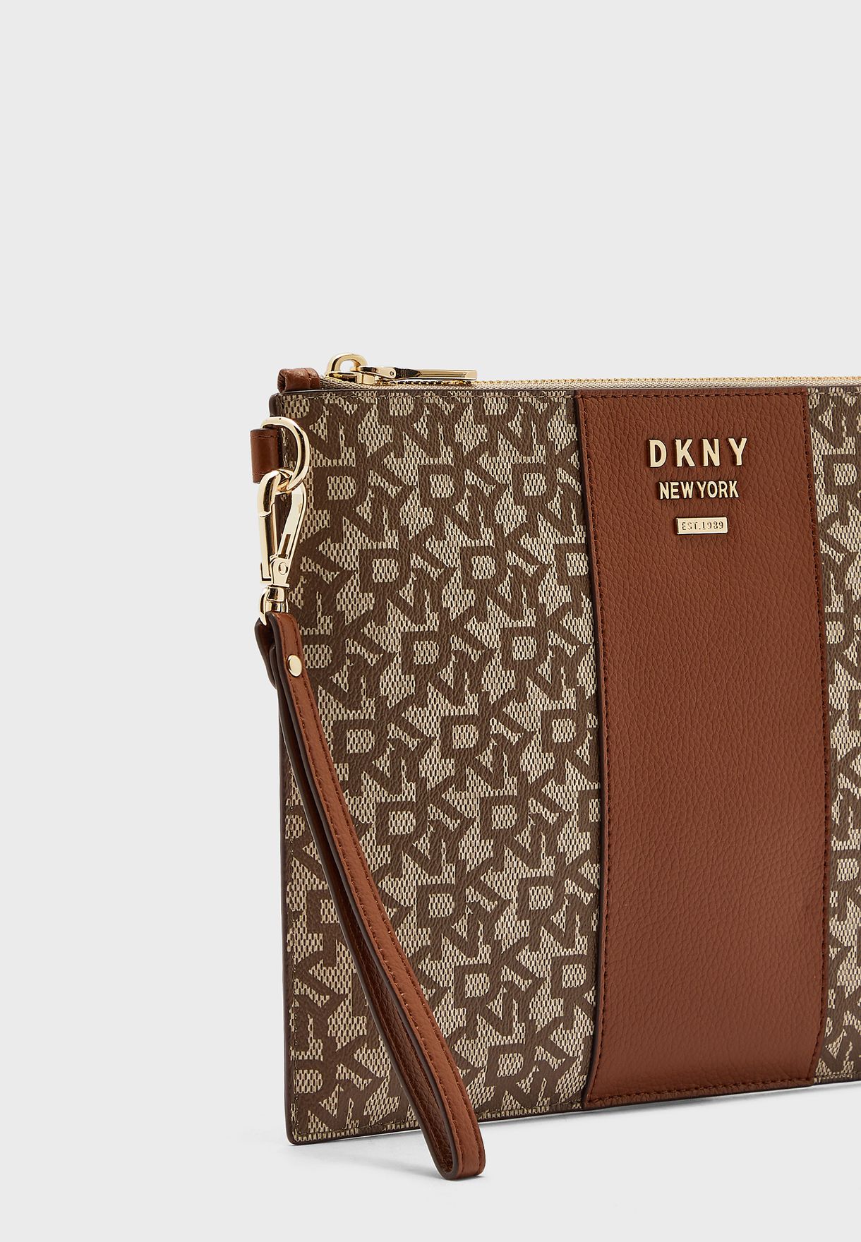 dkny brown logo purse