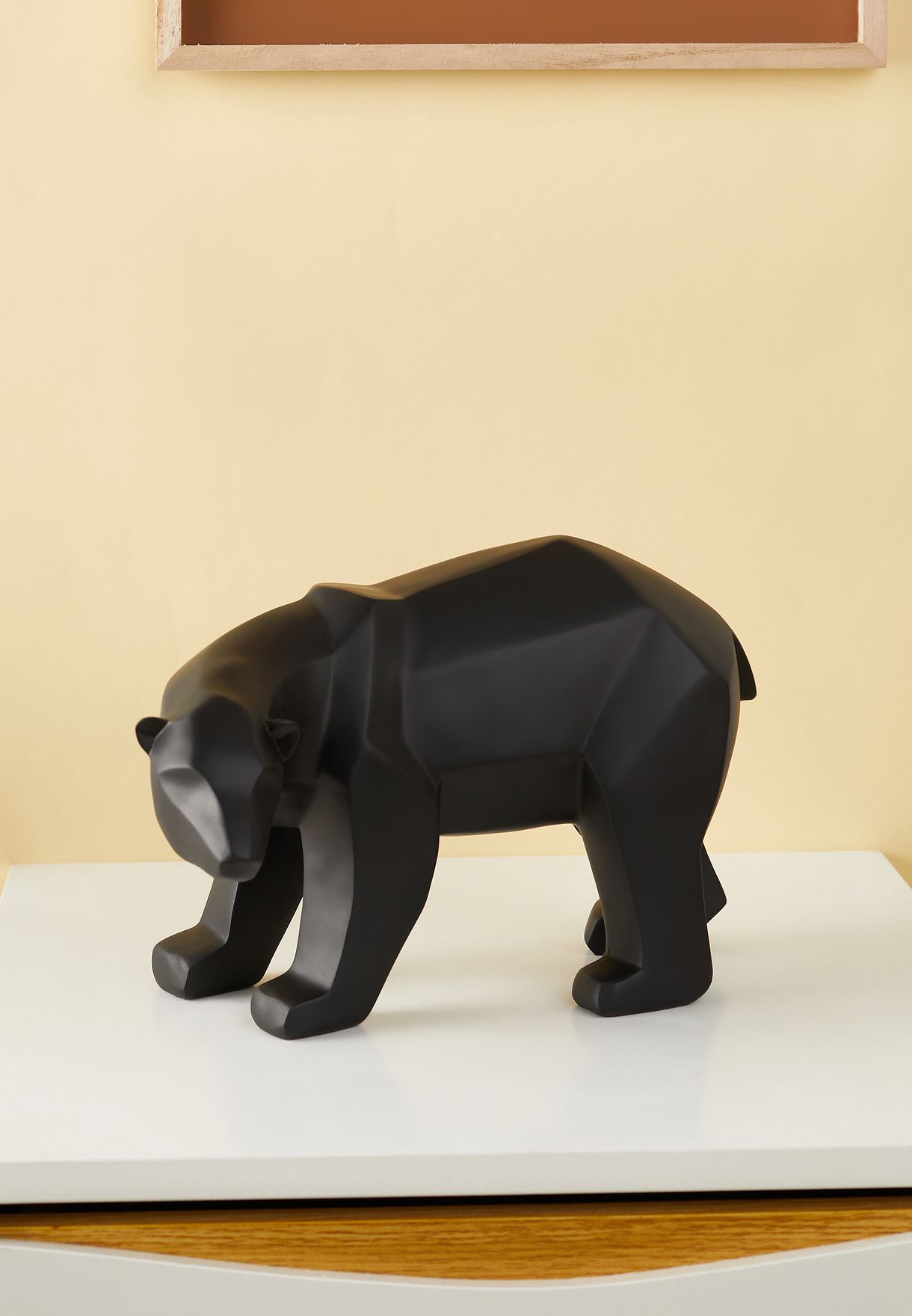Matte Black Large Origami Bear Statue