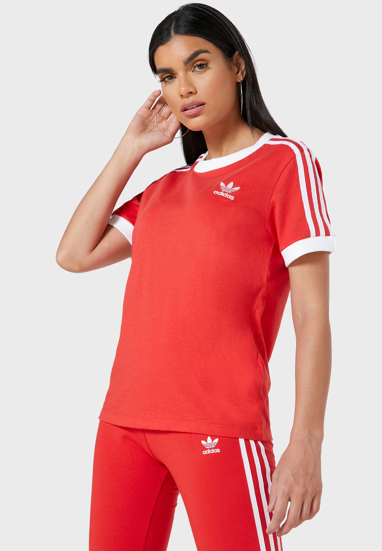 adidas red t shirt with 3 stripes