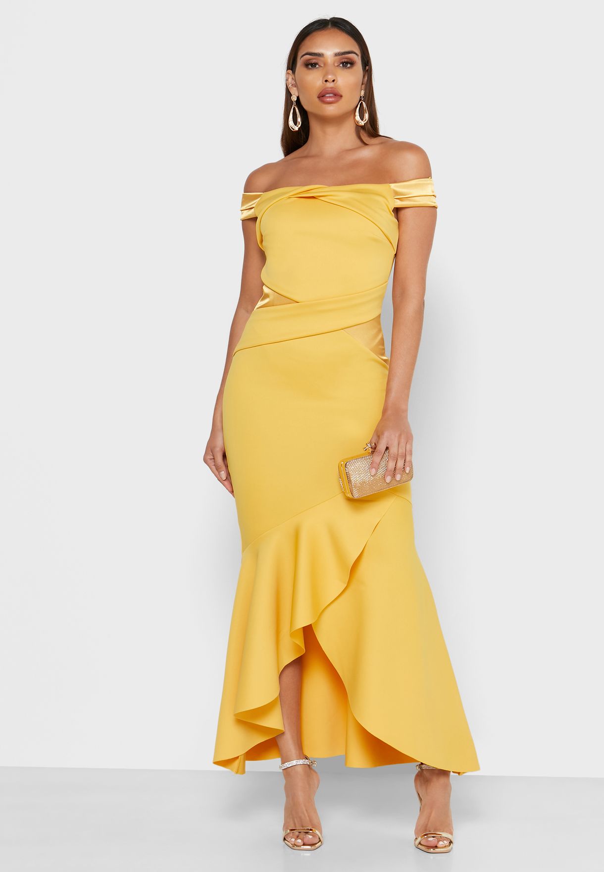 lipsy yellow bardot dress