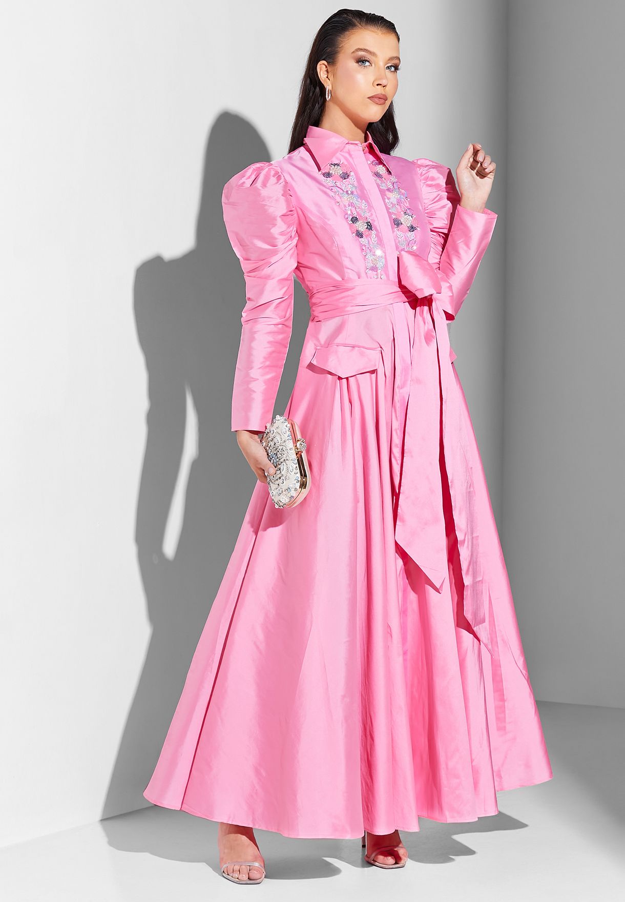 Embroidered Dress With Belt