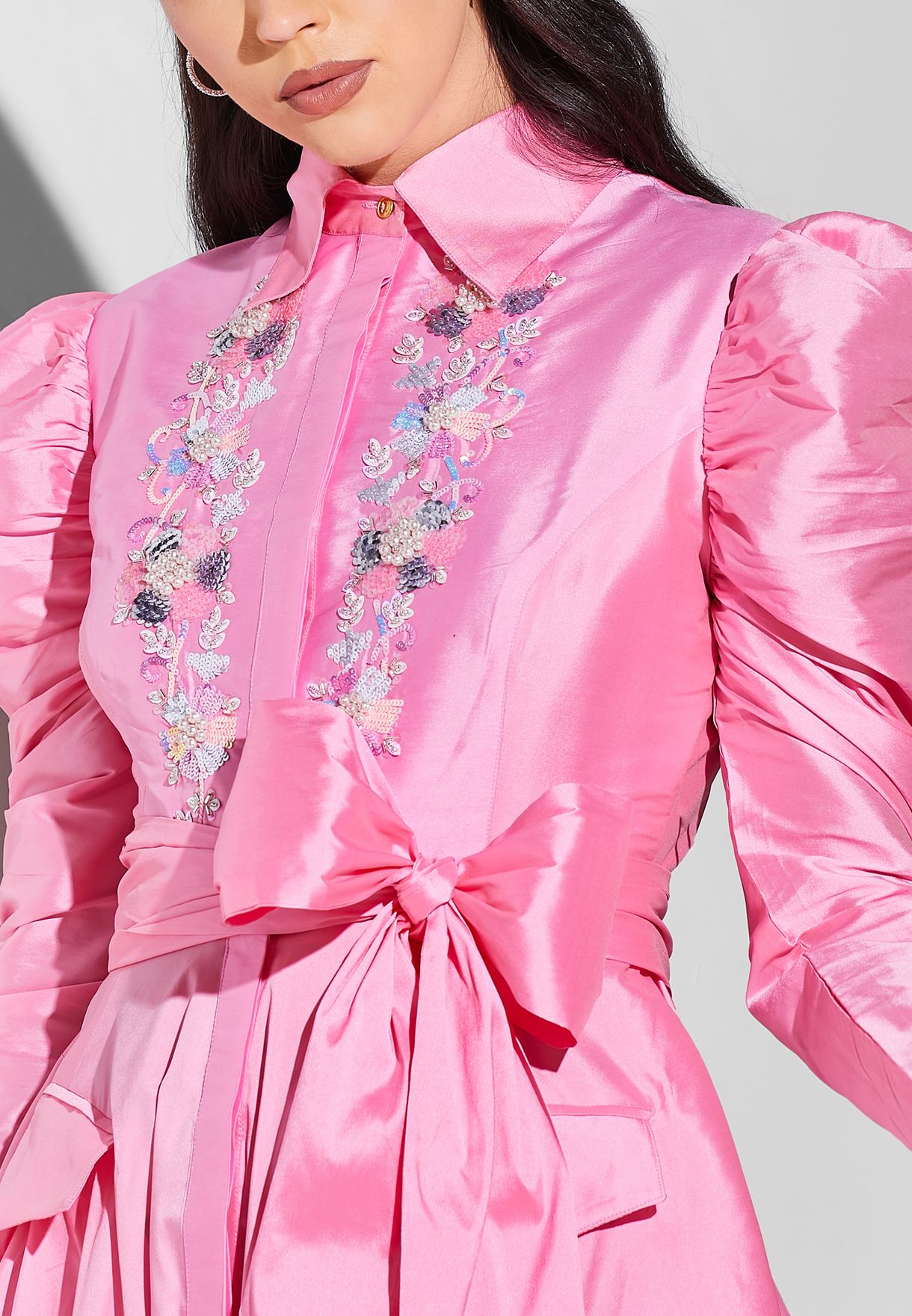 Embroidered Dress With Belt