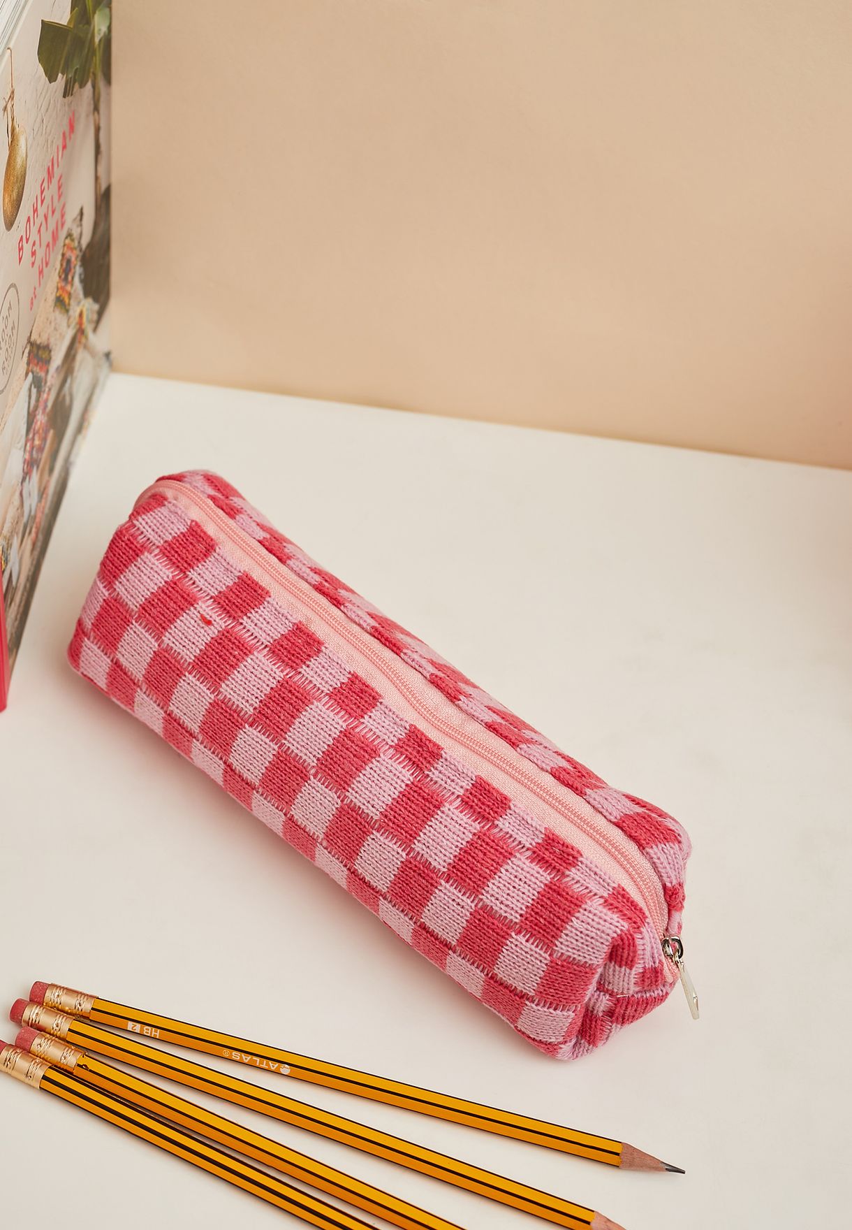 Pink Check Pencil Case