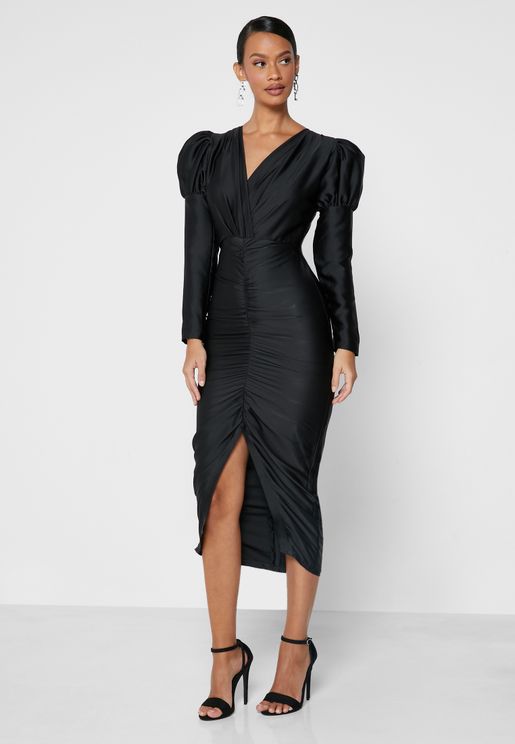 Puff Sleeve Ruched Dress