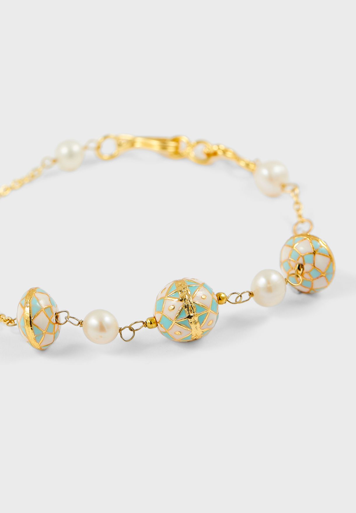 Nyla Bracelet - Turquoise Painted Enamel & Pearl