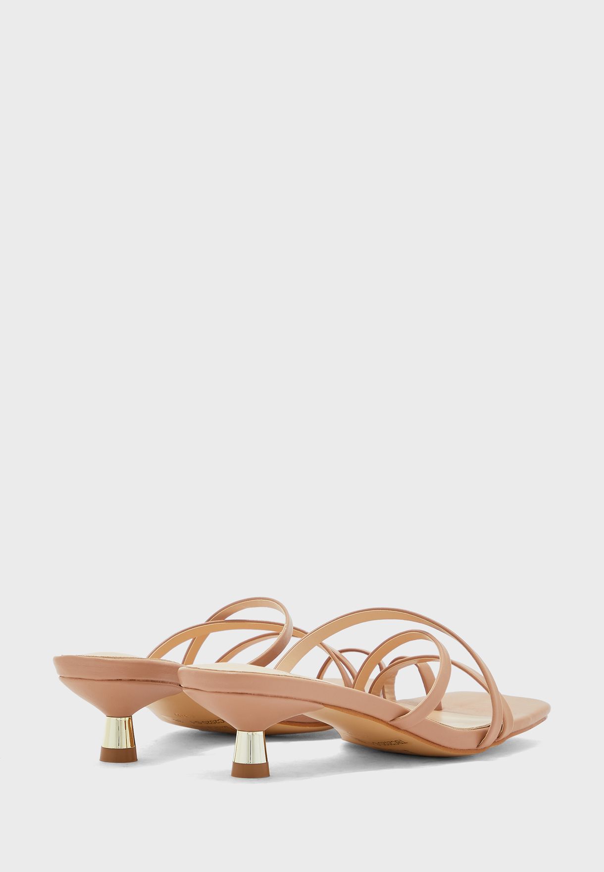 Strappy Square Toe Mule With Gold Kitten Heel 